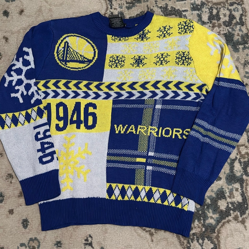Golden State Warriors Blue and Yellow Christmas Sweater